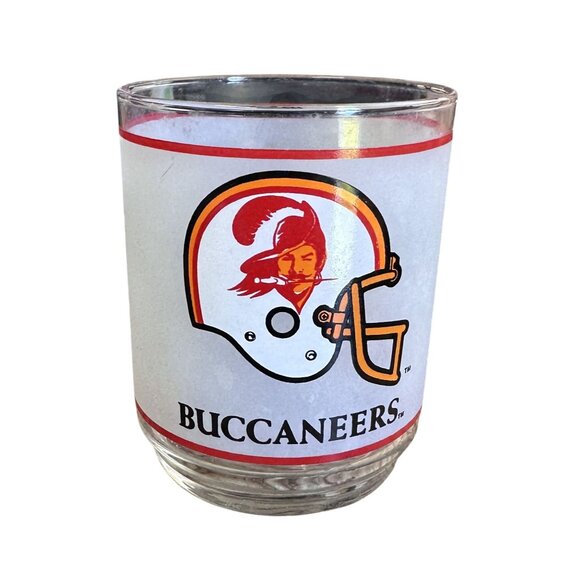 Vintage NFL Tamps Bay Buccaneers 4" Frosted Glass Tumbler 1980s Barware - Picture 1 of 4